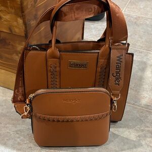Wrangler Tan Leather Crossbody Bags, large tote and medium crossbody. Tote new.